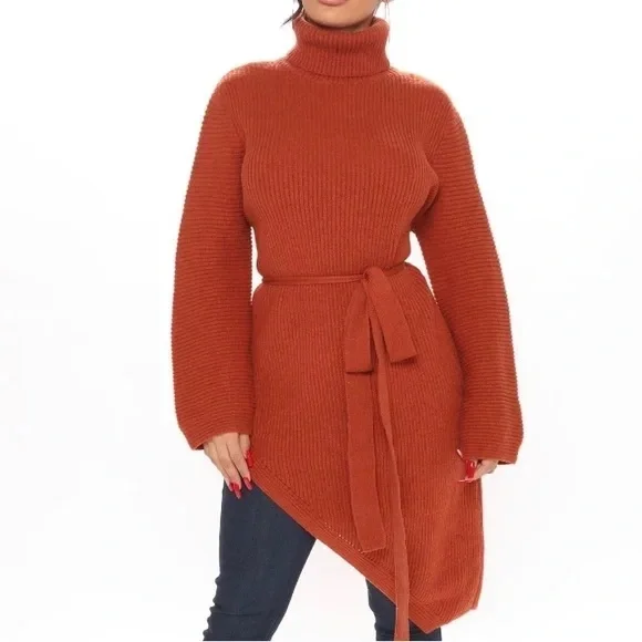 Fashion Nova Wrap Star Asymmetrical Sweater - Cognac - Size S - Picture 2 of 6